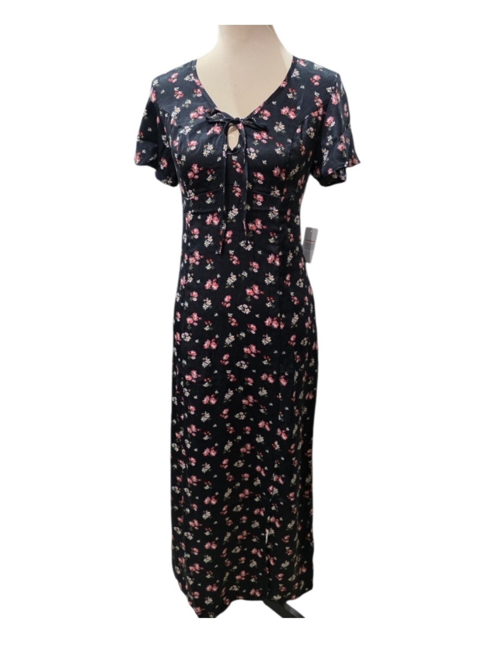 NWT Lucky Brand Black Floral Flutter Sleeve Midi Dress Boho Front Slit Size XL - Picture 5 of 14